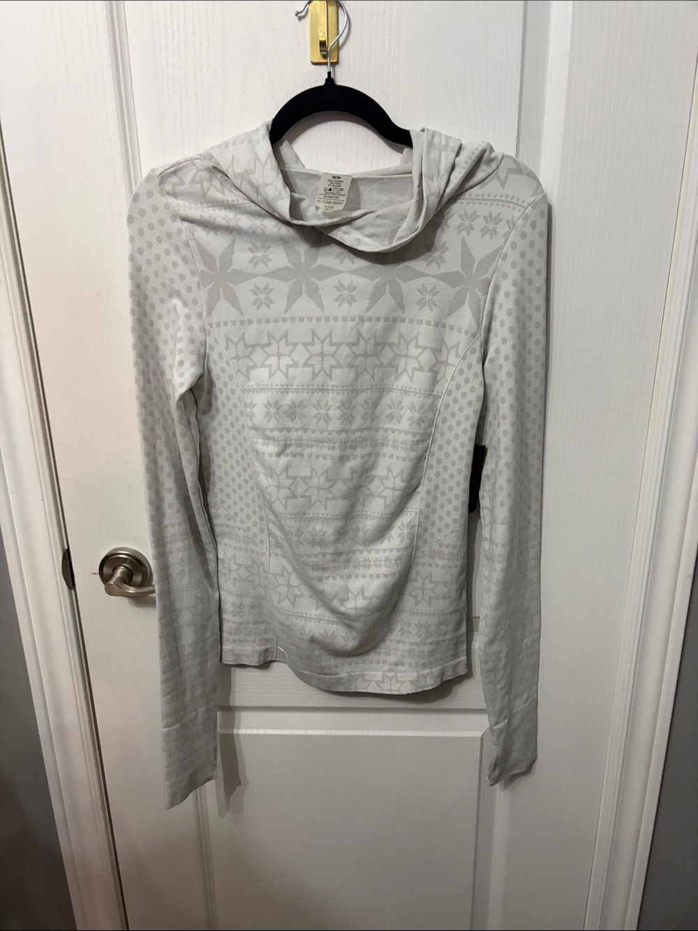 climawear Light Gray Hooded Turtleneck Sweater with Fair Isle Motif